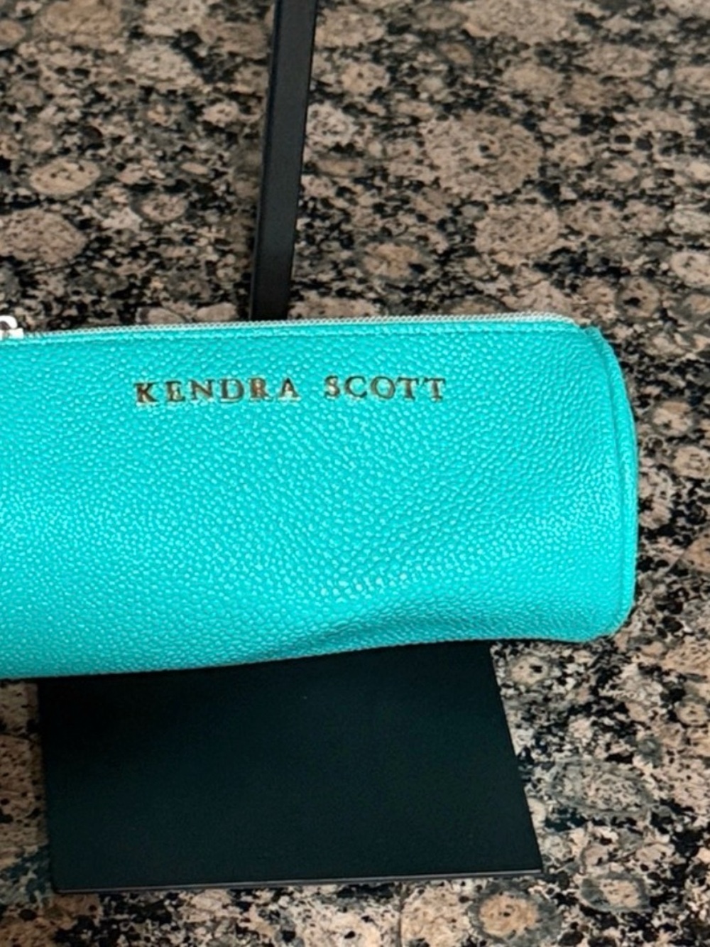 Kendra Scott Turquoise Pebbled Leather Zip Cosmetic Case